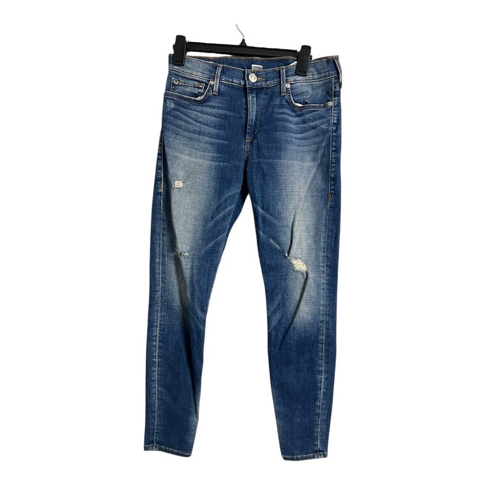 True Religion Womens Jeans Halle Mid Rise Super Skinny 29 Blue Denim Distressed